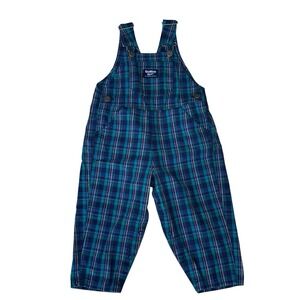Vintage OshKosh B'gosh Vestbak Overalls 3T Plaid Blue Green Toddler Boy Girl 90s